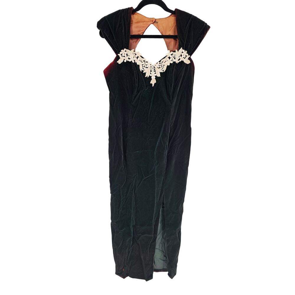 Vintage Dollar Women's Forest Green Velvet Cap Sleeved Sheath Prom Dress Size L